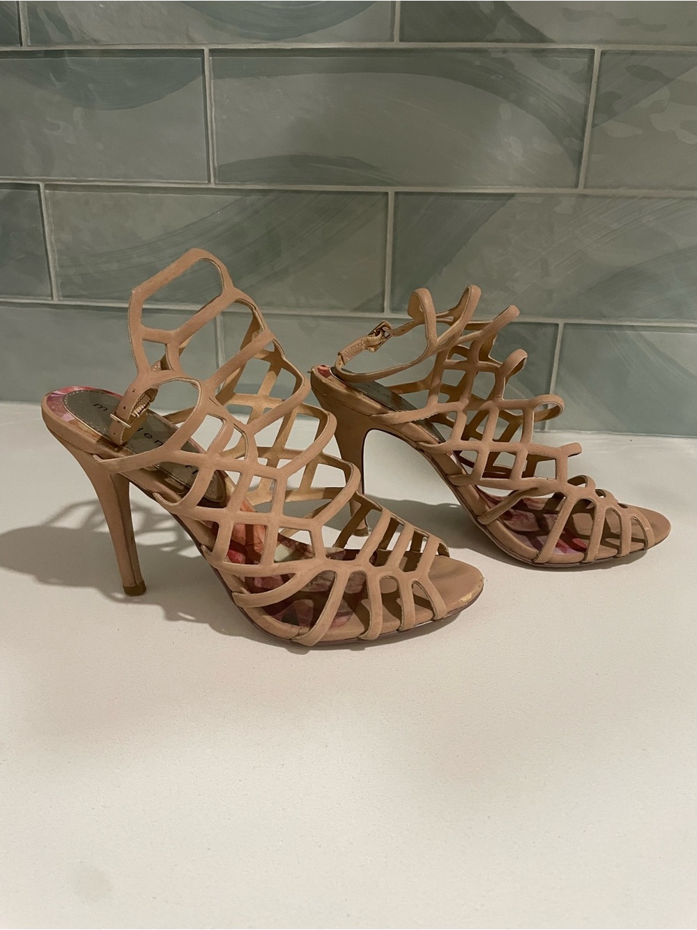 Madden Girl Nude Strappy Cage High Heel Sandals